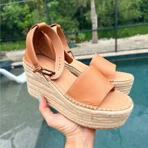 Soludos minorkas Tan Leather Espadrille Platform Sandals nwt 8